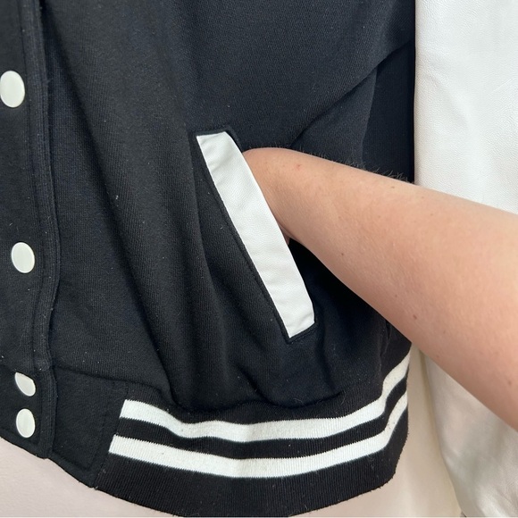Varsity Letterman Jacket Bomber Snap Up Black and White Mossimo Large - Picture 3 of 8